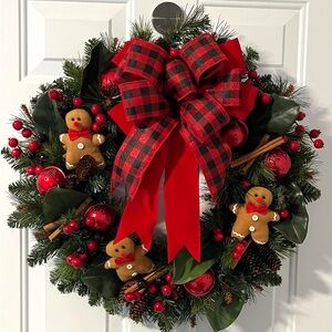 New Hand Crafted Winter Wreath Holiday Gingerbread Cinnamon Jingle Bells Large